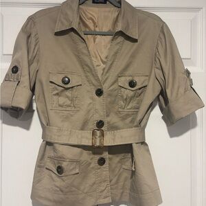 Woman's beige belted jacket - utility chic button up